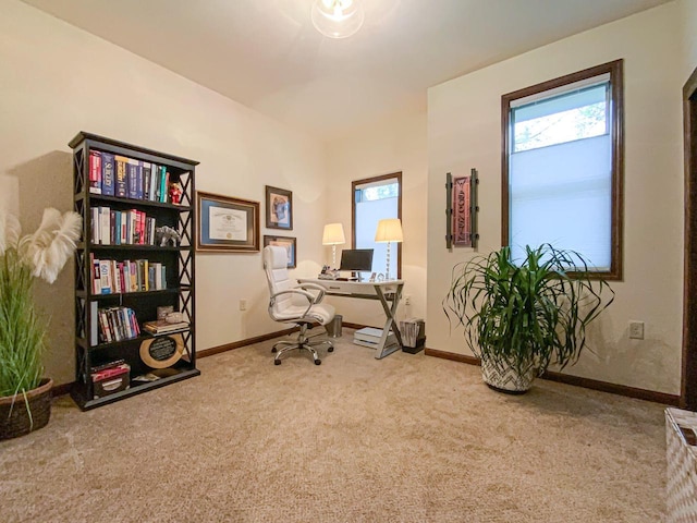 view of carpeted office space