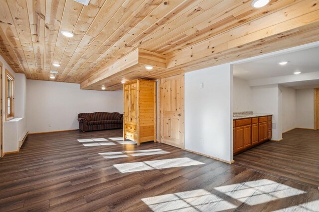 1726 Wynn Wood Ln, Harpers Ferry, IA 52146 - interior space featuring dark wood-style floors, recessed lighting, wood ceiling, and baseboards