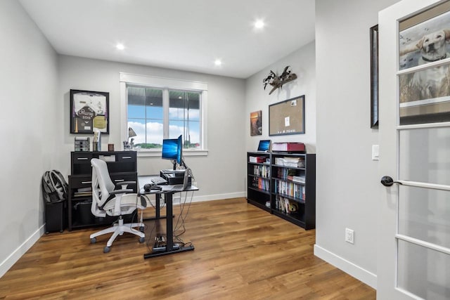 office space featuring wood-type flooring