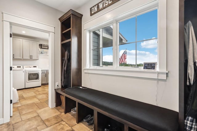 mudroom with independent washer and dryer