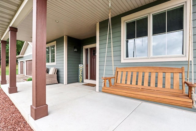 view of patio / terrace with a garage