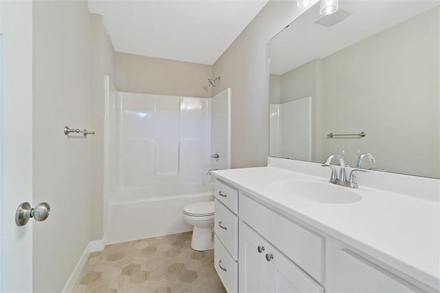 full bathroom with shower / washtub combination, vanity, and toilet