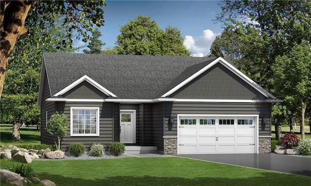 view of front of house with a garage and a front yard