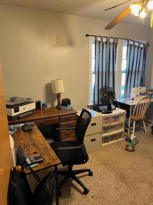 office with ceiling fan and carpet