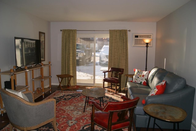 living room with a wall mounted air conditioner