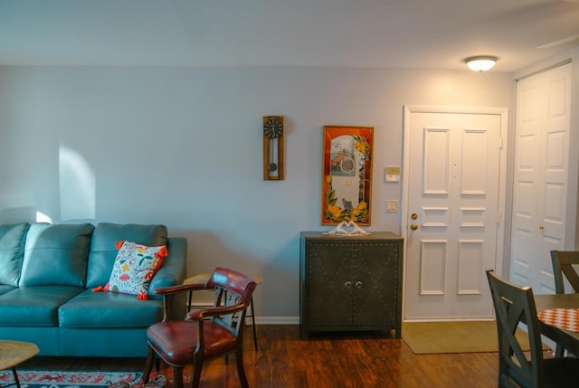 living room with dark hardwood / wood-style flooring