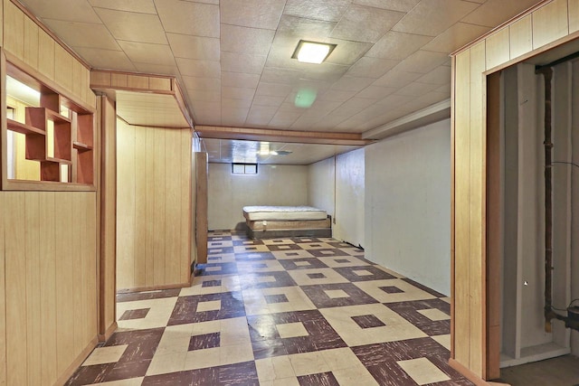 basement with wooden walls