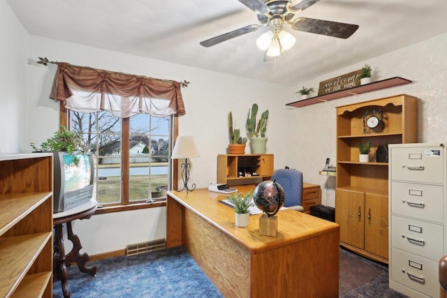 home office with ceiling fan