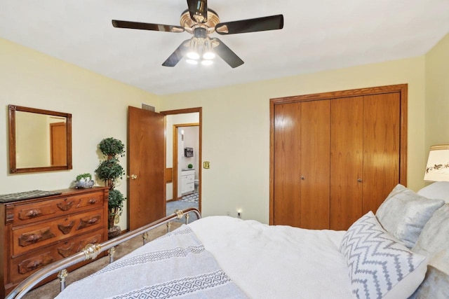 bedroom featuring a closet and ceiling fan