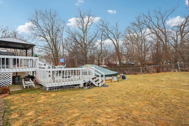 view of yard featuring a gazebo and a wooden deck