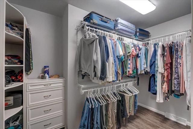 walk in closet with hardwood / wood-style flooring