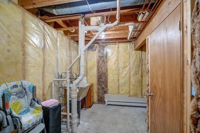 basement with baseboard heating