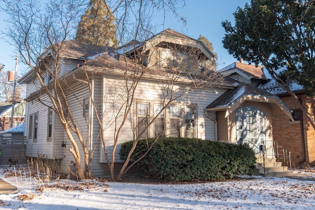 view of snow covered exterior