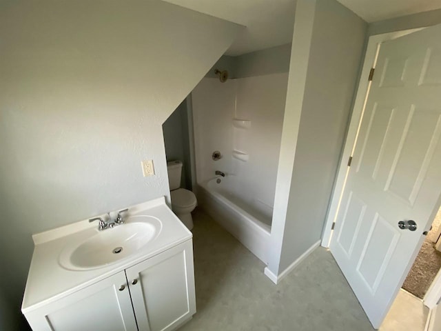 full bathroom featuring vanity, bathtub / shower combination, and toilet