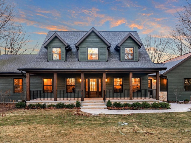 view of front of property featuring a yard and covered porch