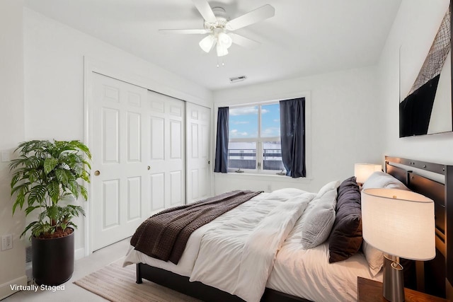 bedroom featuring a closet and ceiling fan