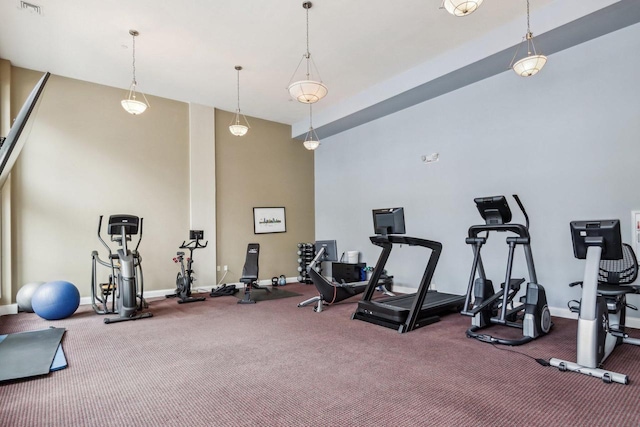 exercise room with carpet