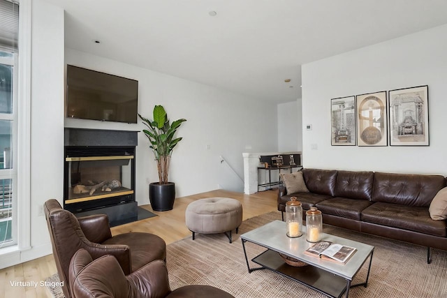 living room with light hardwood / wood-style flooring