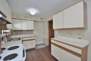 kitchen featuring dark wood-type flooring, sink, and white cabinets