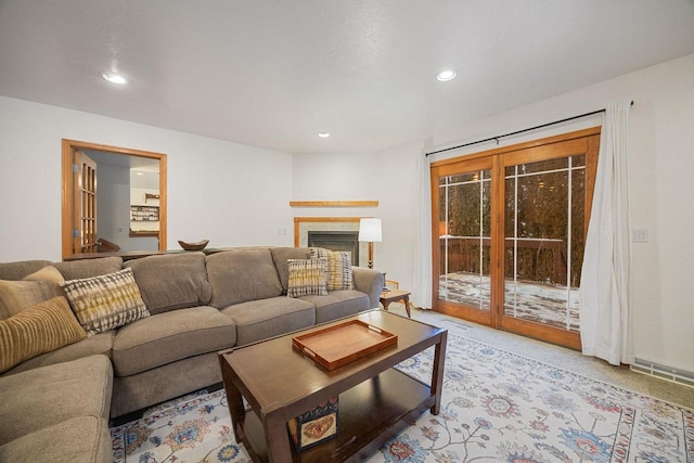 living room with light carpet