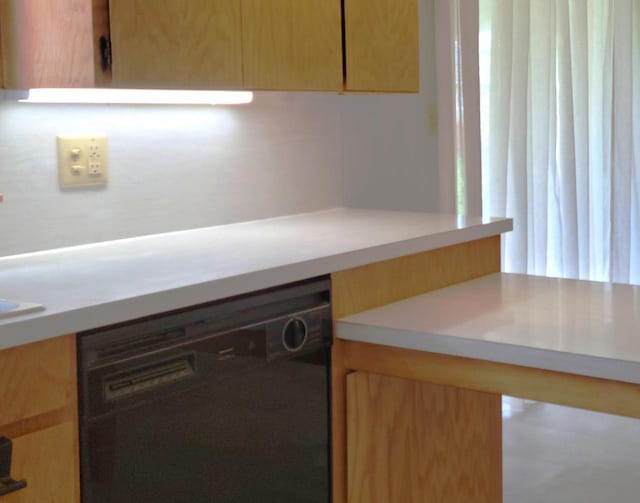 kitchen featuring black dishwasher and light countertops