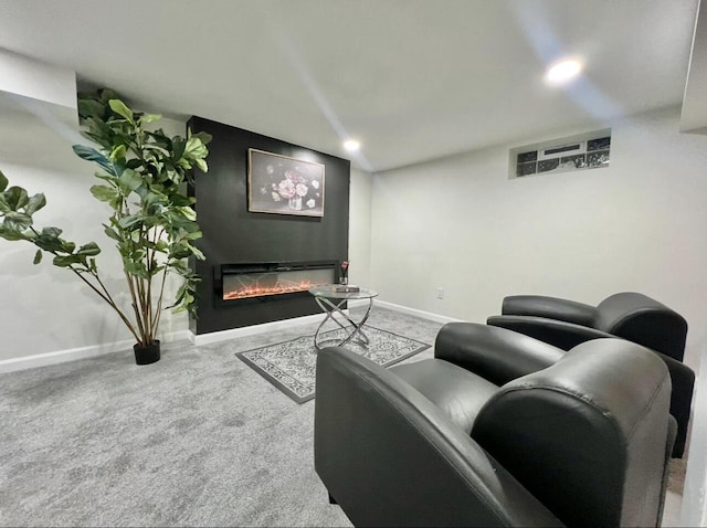 home theater featuring carpet floors