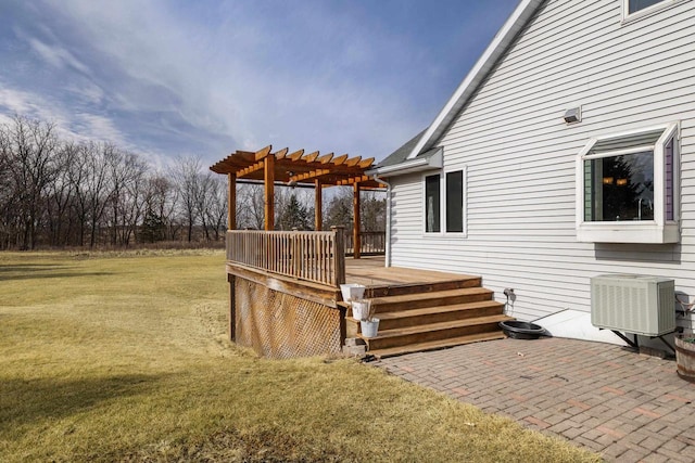 exterior space with a yard, a patio area, and a pergola