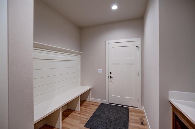 mudroom featuring light hardwood / wood-style flooring