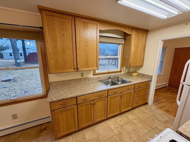 kitchen featuring sink, a wealth of natural light, and a baseboard radiator