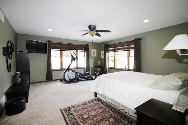 bedroom featuring carpet floors and ceiling fan