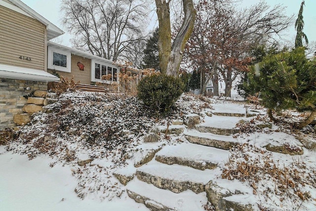 view of yard covered in snow