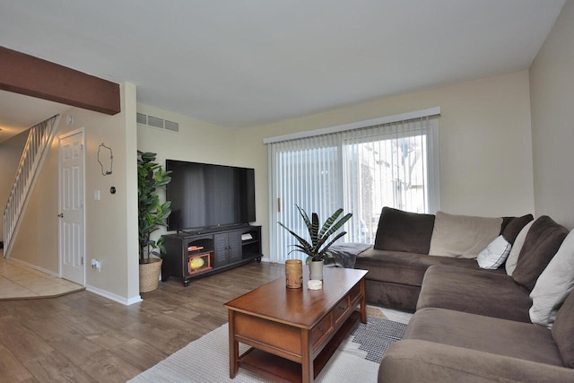 living room featuring hardwood / wood-style flooring