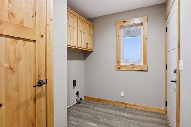 laundry area featuring cabinets and wood-type flooring