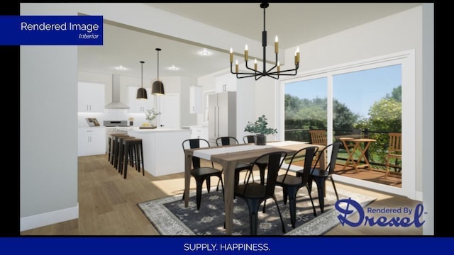 dining room with a notable chandelier and wood finished floors