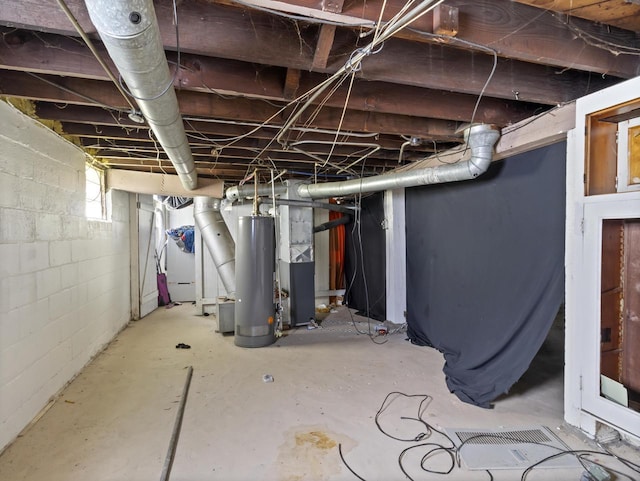 basement featuring gas water heater