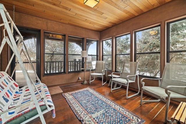 sunroom with wood ceiling