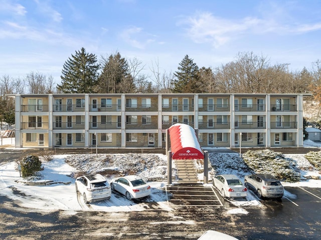 view of snow covered building