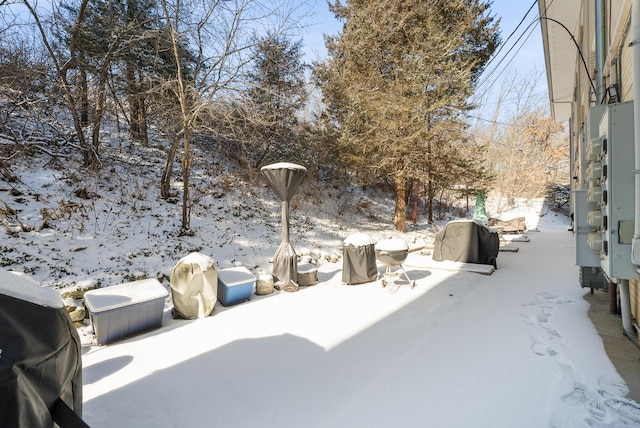 view of yard layered in snow