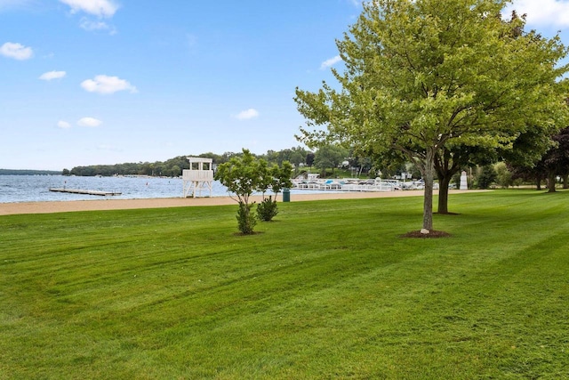 view of yard with a water view