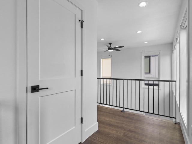 corridor with plenty of natural light and dark hardwood / wood-style floors