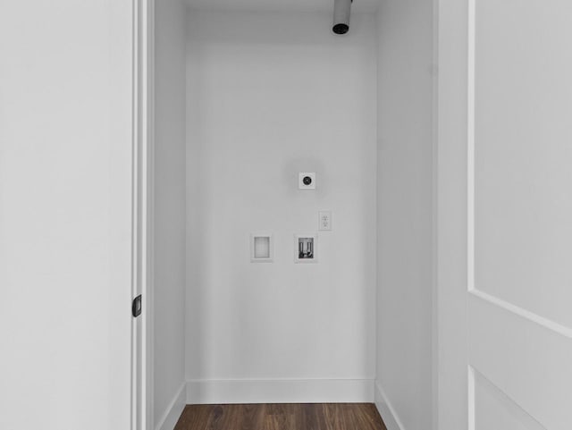 laundry room featuring dark hardwood / wood-style flooring, hookup for a washing machine, and hookup for an electric dryer