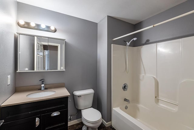 full bathroom with shower / tub combination, vanity, and toilet