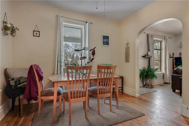 dining area with light wood-type flooring