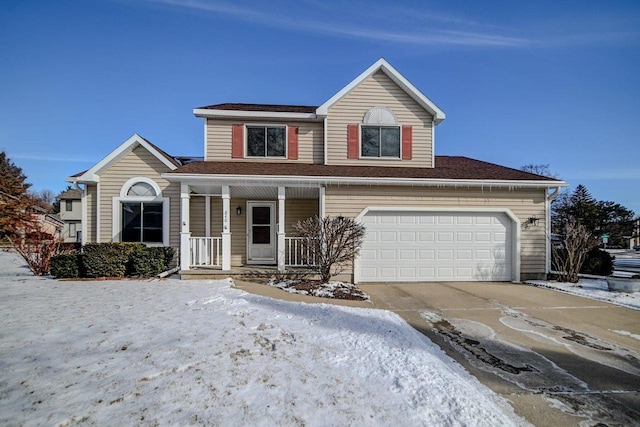 view of front property with a garage and a porch