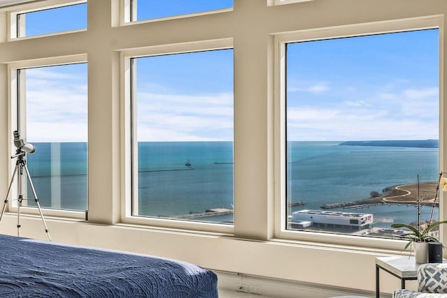 bedroom with a water view