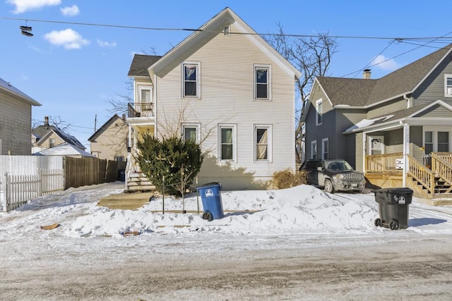 view of snow covered property