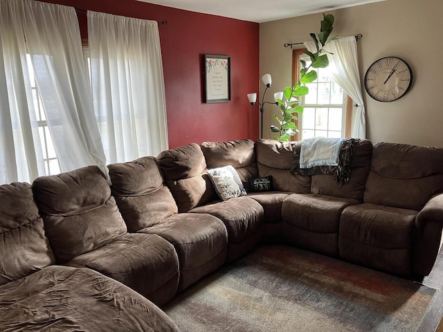 living room featuring carpet floors