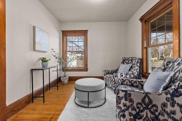 sitting room with wood-type flooring