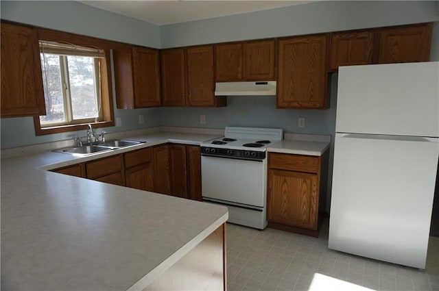 kitchen with sink and white appliances