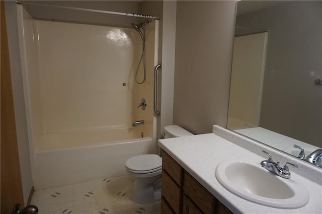 full bathroom with vanity, toilet, and washtub / shower combination